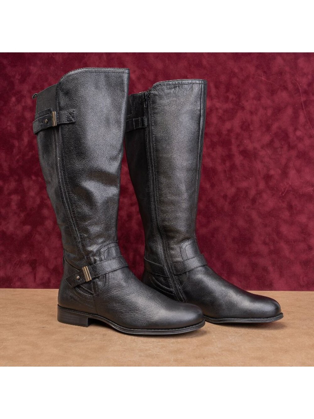 Naturalizer Wmn Joan Black Leather Riding Wide Calf Equestrian Zip Boots sz 7.5